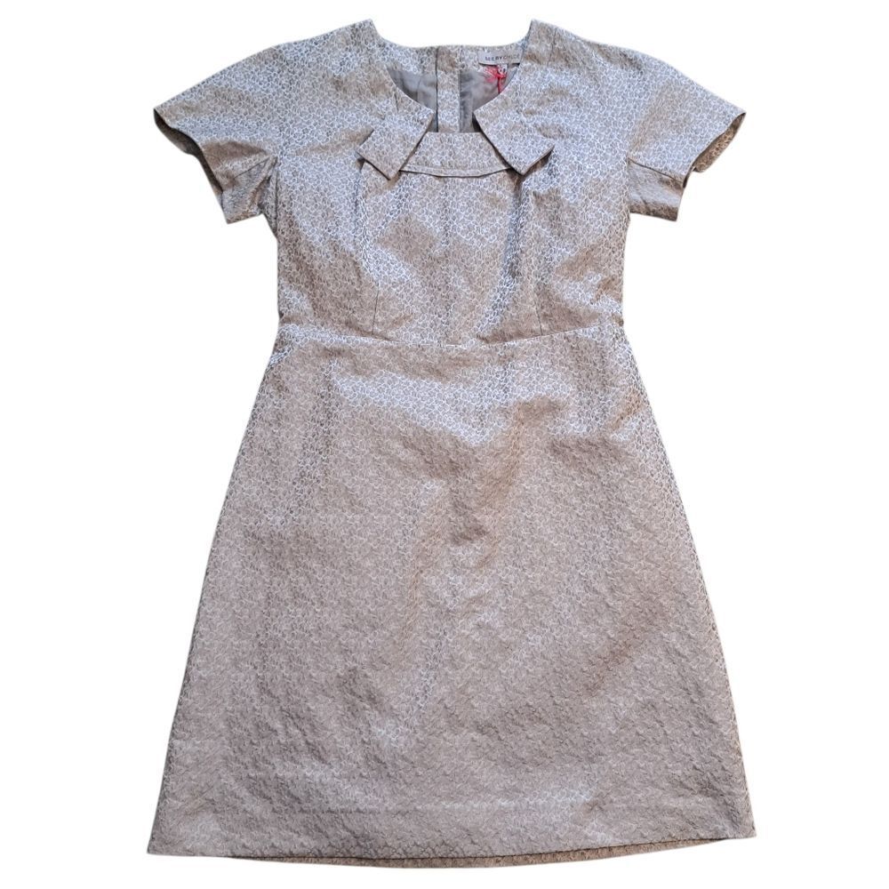 See By Chloé Jacquard Square Neckline  Elegant Silver Short Sleeve Dress Size 8